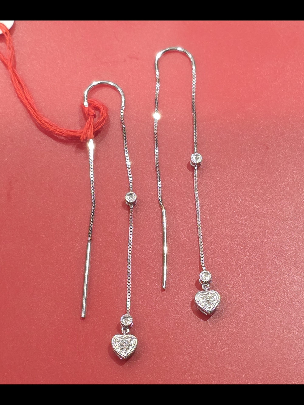 🍀✨️14K White Gold Threader Heart Earrings✨️🍀 - Picture 5 of 7